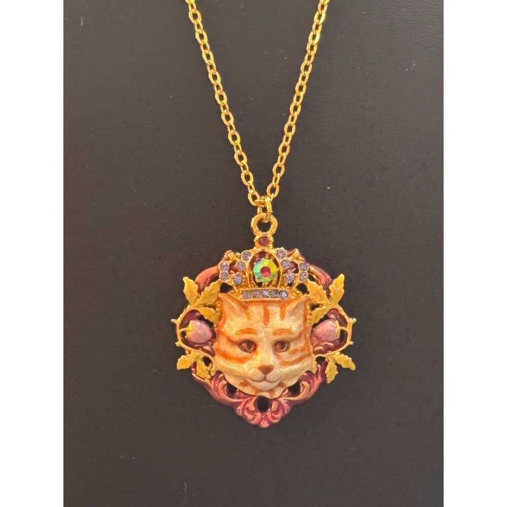 NWT Vintage Kirks Folly Royal Ginger Tom Cat Pendant Necklace